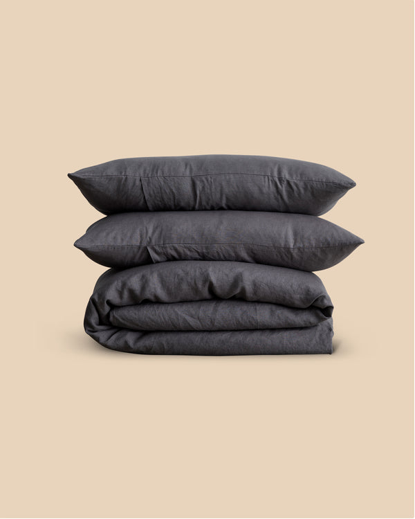 Linen Bedding Set in Charcoal Gray dark Gray Color. King, Queen Linen Duvet  Cover 2 Pillowcases. 