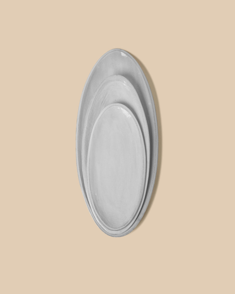 handcrafted light grey glazed ceramic medium oval serving platter