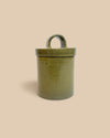 handcrafted muted yellow green glazed dishwasher safe ceramic salt container with lid
