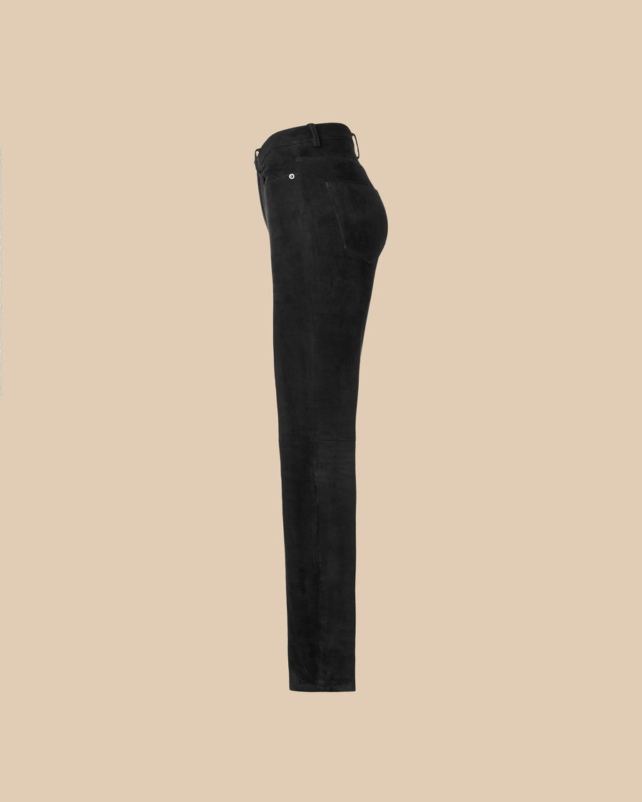 womens elegant black high quality snug high rise fit ankle length stretch suede pants