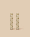 set of two ivory handmade sculptural beeswax artisanal candles 