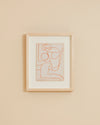 one-of-a-kind oak framed signed red pencil on vintage book paper cubist portrait 