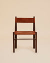 turned walnut wood dining chair with cognac leather sling seat and backrest