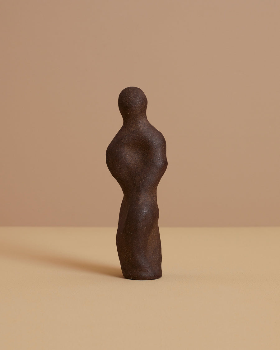 dark brown handmade abstract humanesque stoneware small sculpture