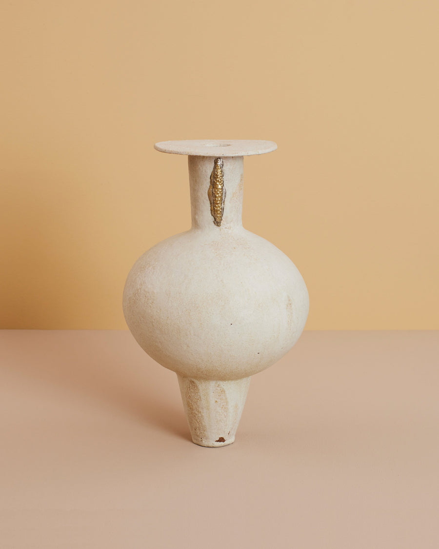 beige handmade sculptural ceramic vessel inspired by ancient greek amphora shape earthenware