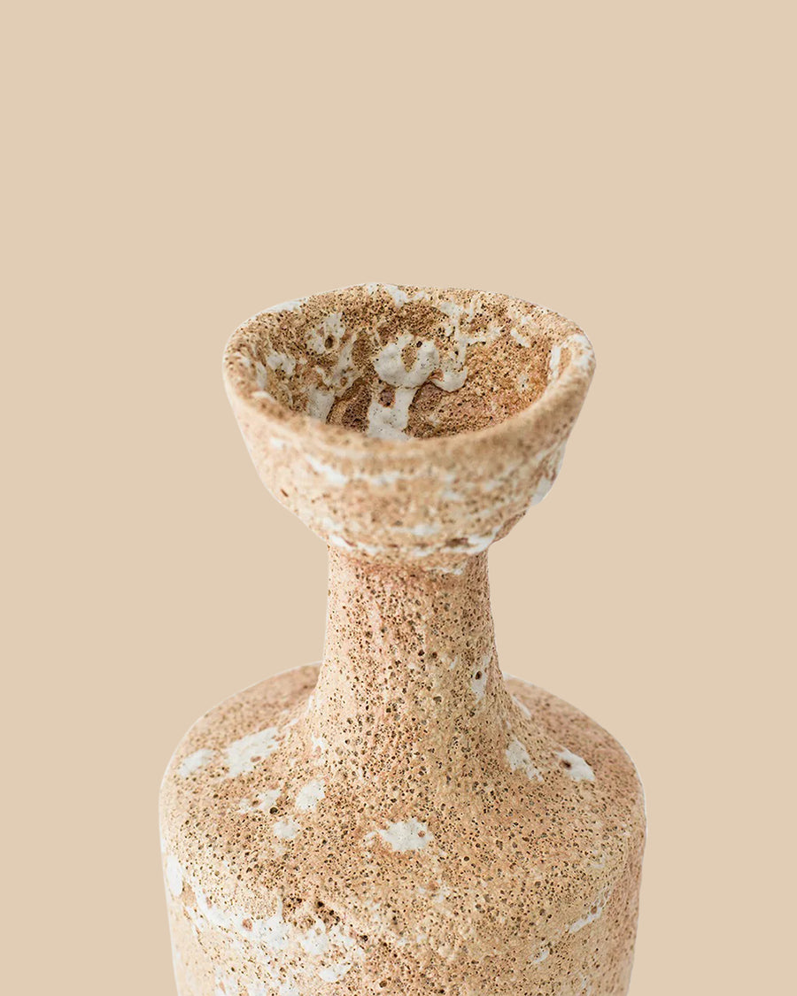 earthy mediterranean handmade ceramic stone vase with cream colored textured glazing