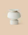 small beige rounded mediterranean greek pottery design ceramic vessel with unique cream glaze