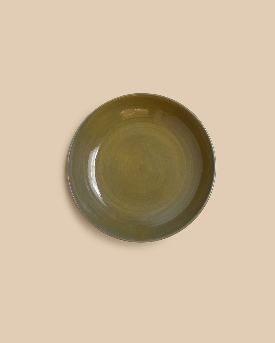 handmade muted yellow green glazed dishwasher safe ceramic serving dish
