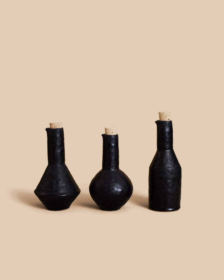 Giselle Hicks Bottle Trilogy in black stoneware