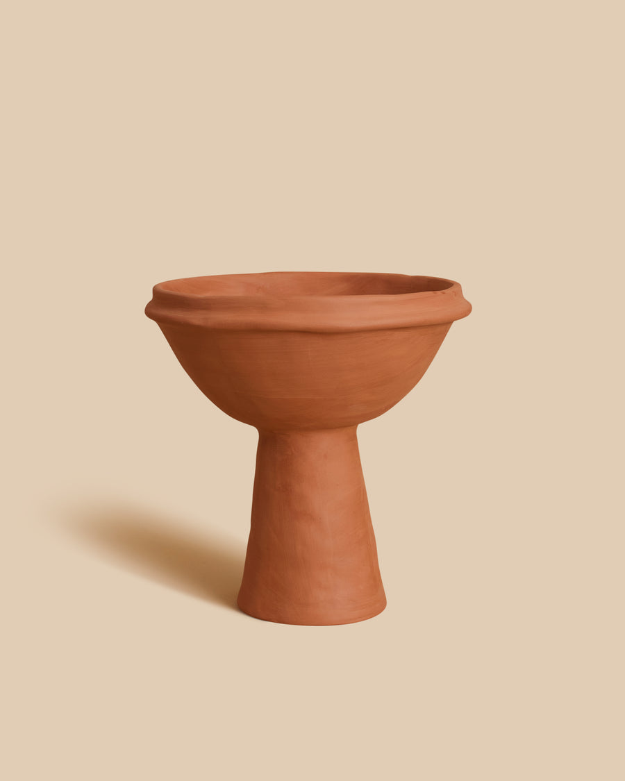 terracotta handmade Mediterranean one-piece elevated bowl on cone stoneware fruit platter