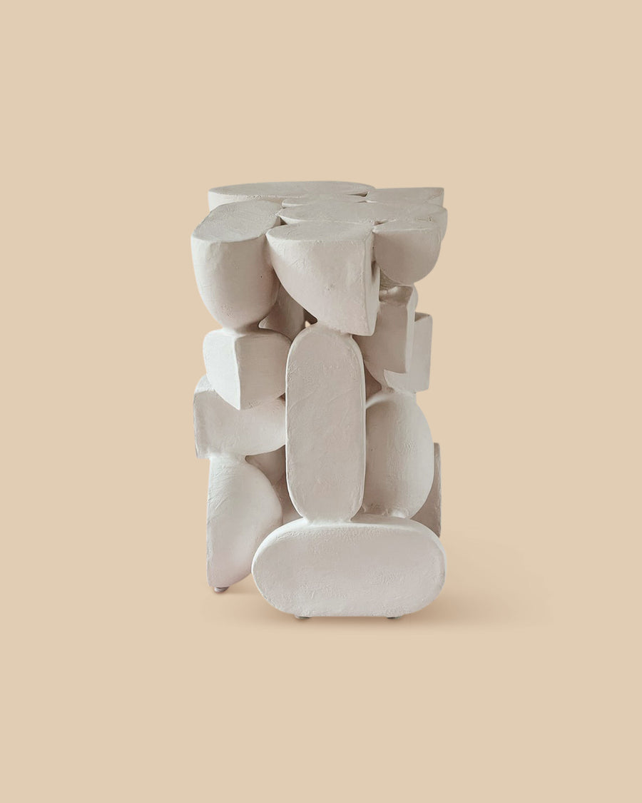 Handmade unique sleek minimalist ceramic side table organic white circular forms