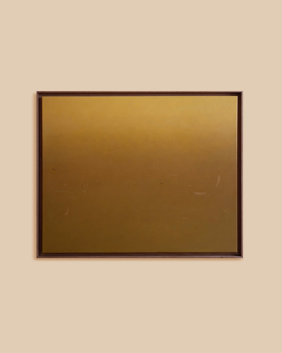 Honey Rising by Rebecca von Matérn, acrylic on canvas in a slim frame, a golden field lifting to pale light at the upper edge