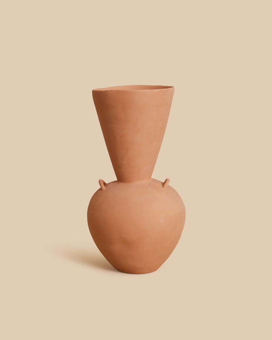 Tall Vase by Marta Bonilla, a terracotta stoneware vase with a rounded belly and a wide flaring cone neck