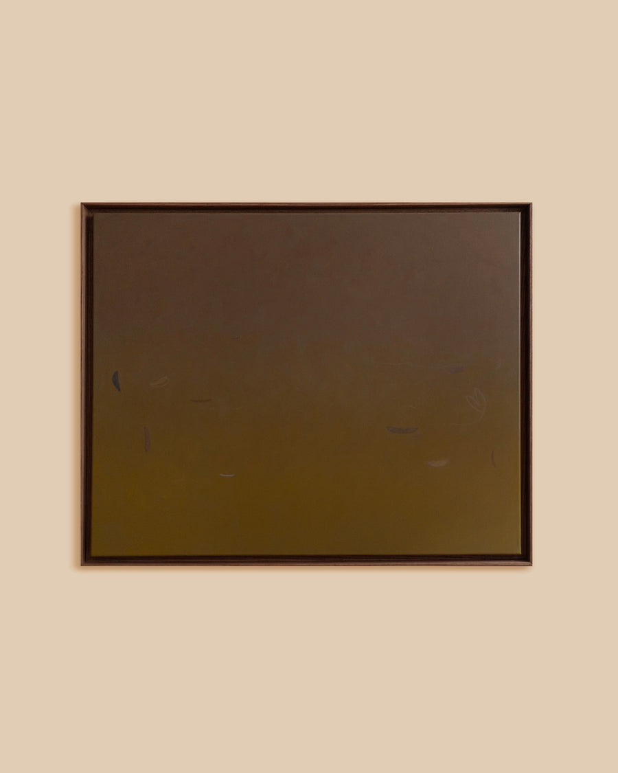 Terra by Rebecca von Matérn, acrylic on canvas in a slim frame, golden ochre warming through amber across the whole field