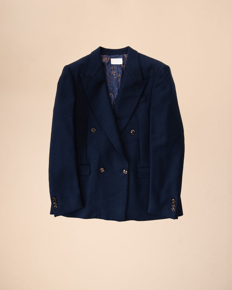 The Beau Double Breasted Wool Blazer In Sapphire
