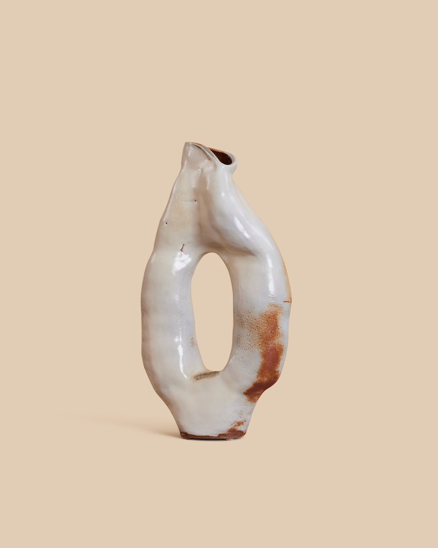 cream wabi-sabi glazed sculptural stoneware modern vase