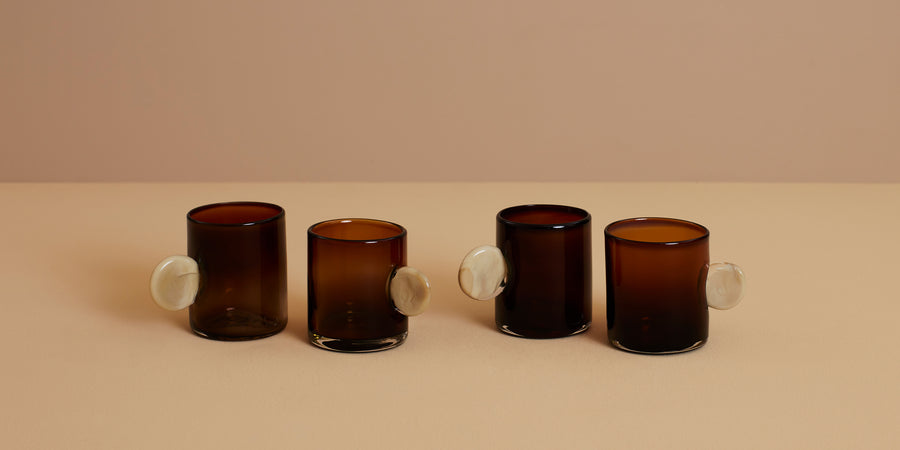 Dot Glass Set in amber and cream — hand blown by Sticky Glass