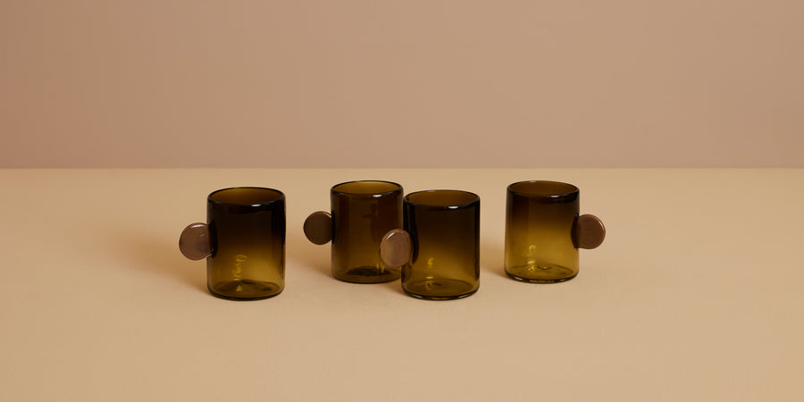 Dot Glass Set in smoke and tobacco — hand blown by Sticky Glass