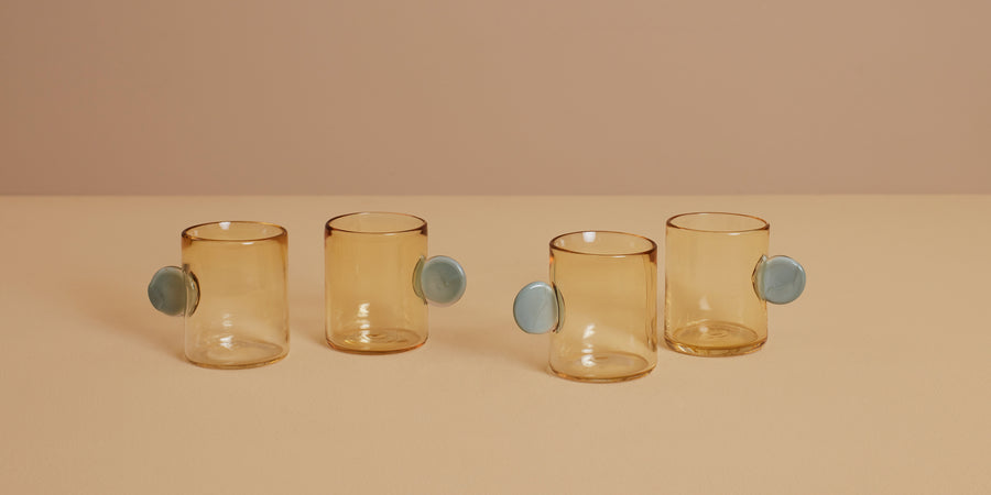 Dot Glass Set in whiskey and grey — hand blown by Sticky Glass