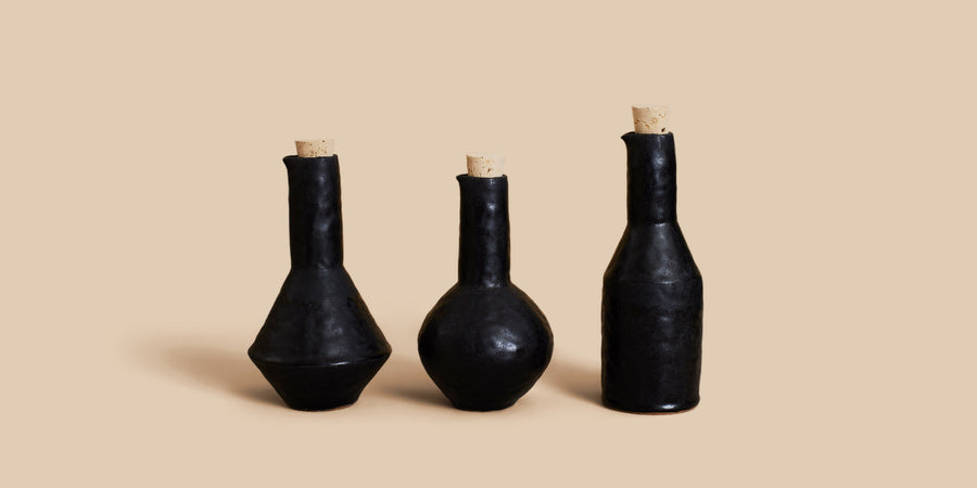 Giselle Hicks Bottle Trilogy in black stoneware