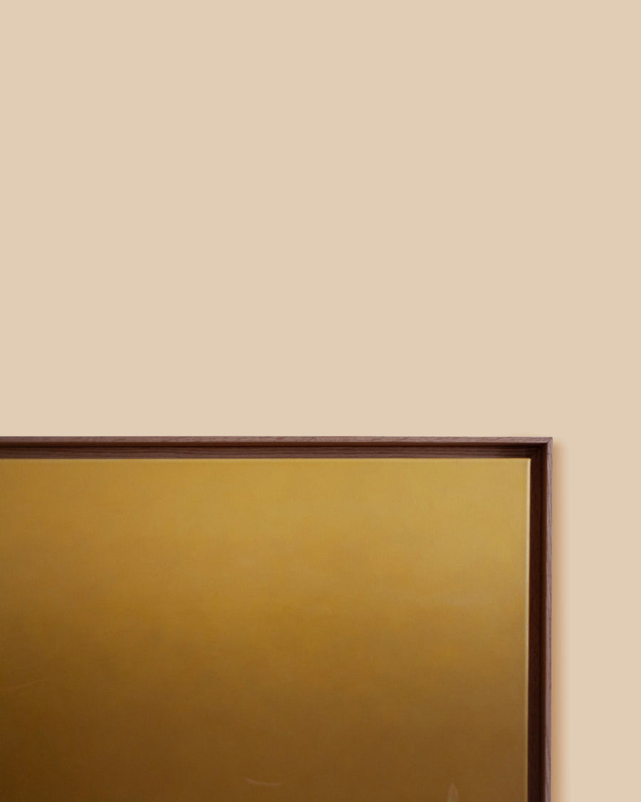 Honey Rising by Rebecca von Matérn, acrylic on canvas in a slim frame, a golden field lifting to pale light at the upper edge
