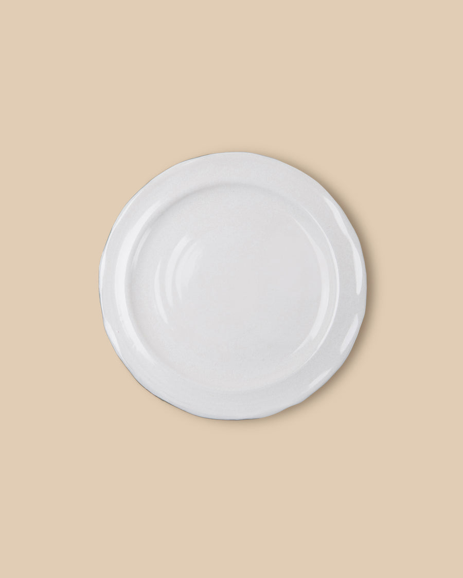 elegant white handmade dishwasher safe ceramic dinner plate with green rim