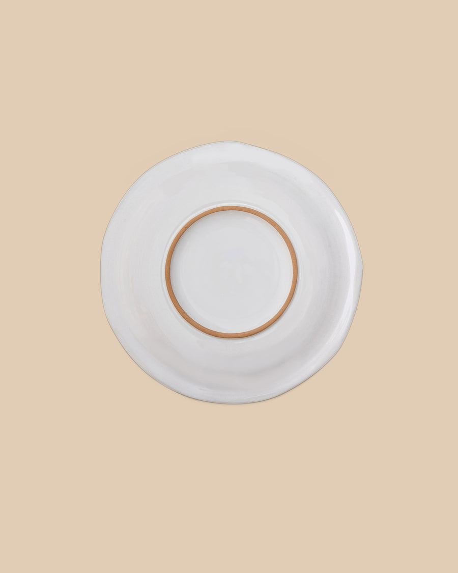 elegant white handmade dishwasher safe ceramic dinner plate with green rim