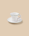 elegant white handmade dishwasher safe ceramic espresso cup and saucer set with green rim