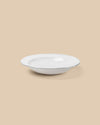 elegant white handmade dishwasher safe ceramic pasta serving bowl with green rim