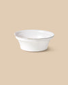 elegant white handmade medium-sized dishwasher safe ceramic serving bowl with green rim