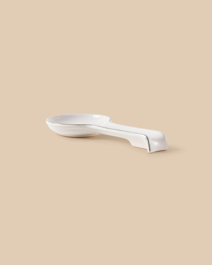 elegant white handmade dishwasher safe ceramic spoon rest with green rim