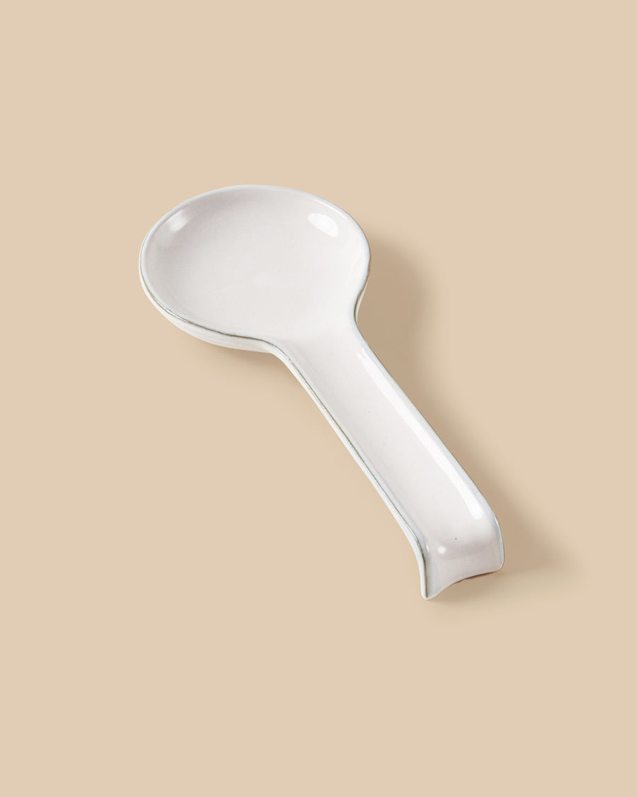 elegant white handmade dishwasher safe ceramic spoon rest with green rim