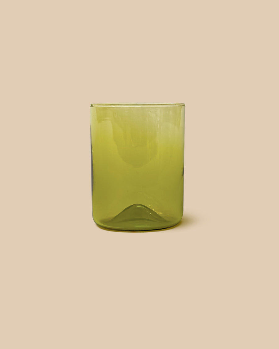 two hand blown olive green small dishwasher safe artisan glass tumbler