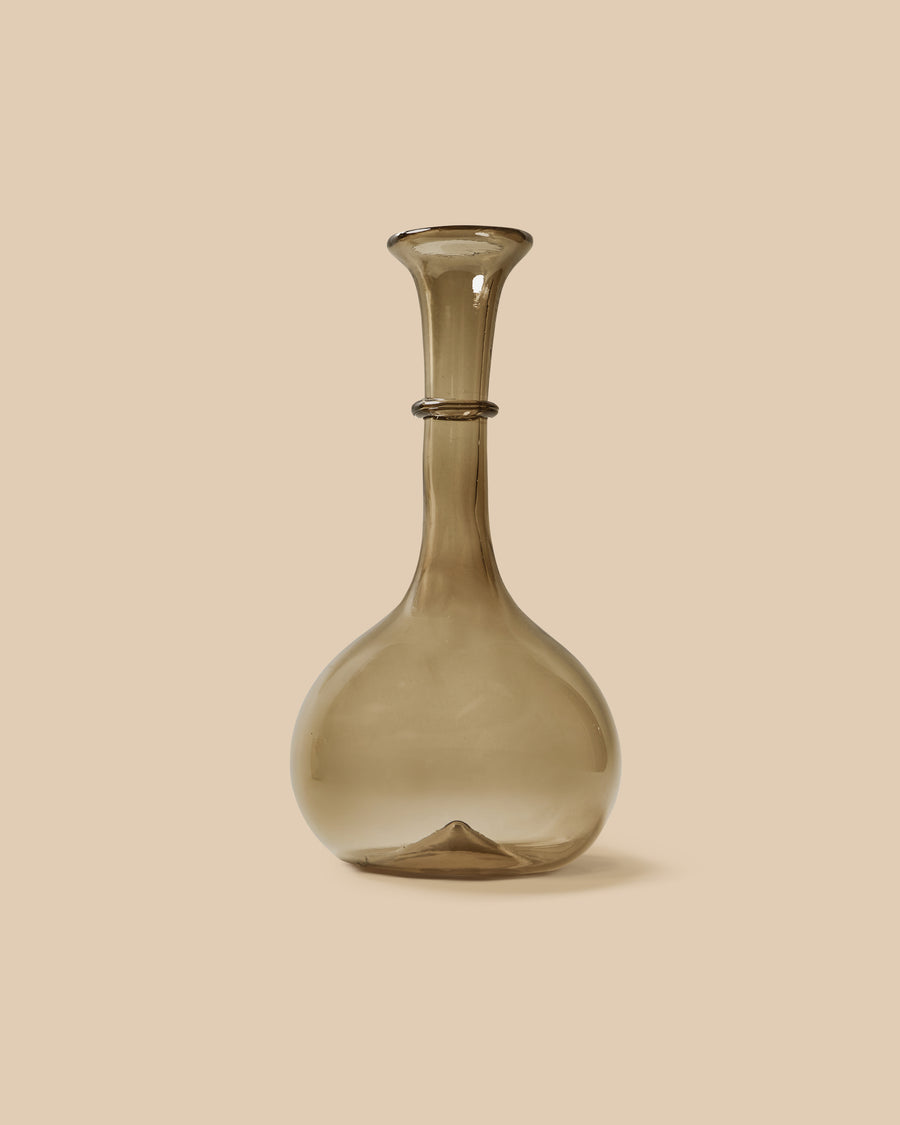 elegant hand blown artisan grey-colored round glass decanter