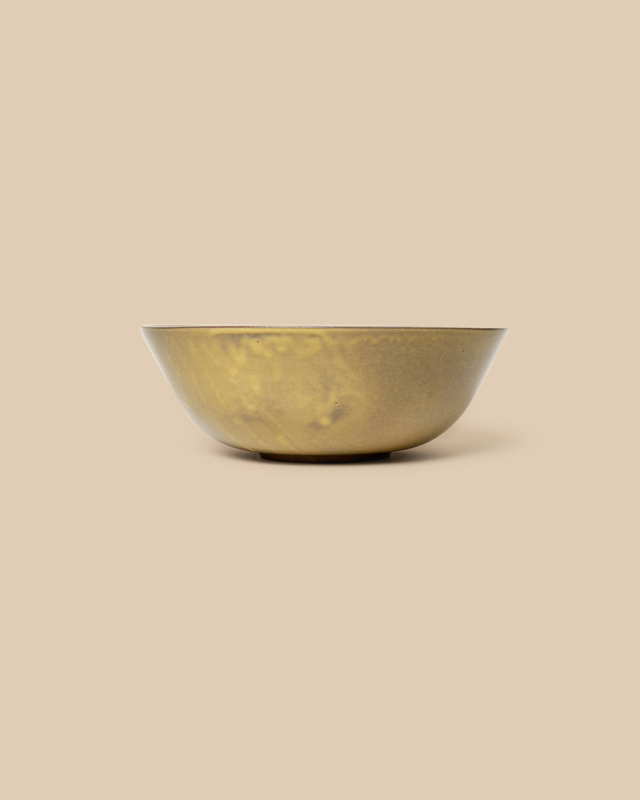 handmade muted yellow green glazed dishwasher safe ceramic serving bowl