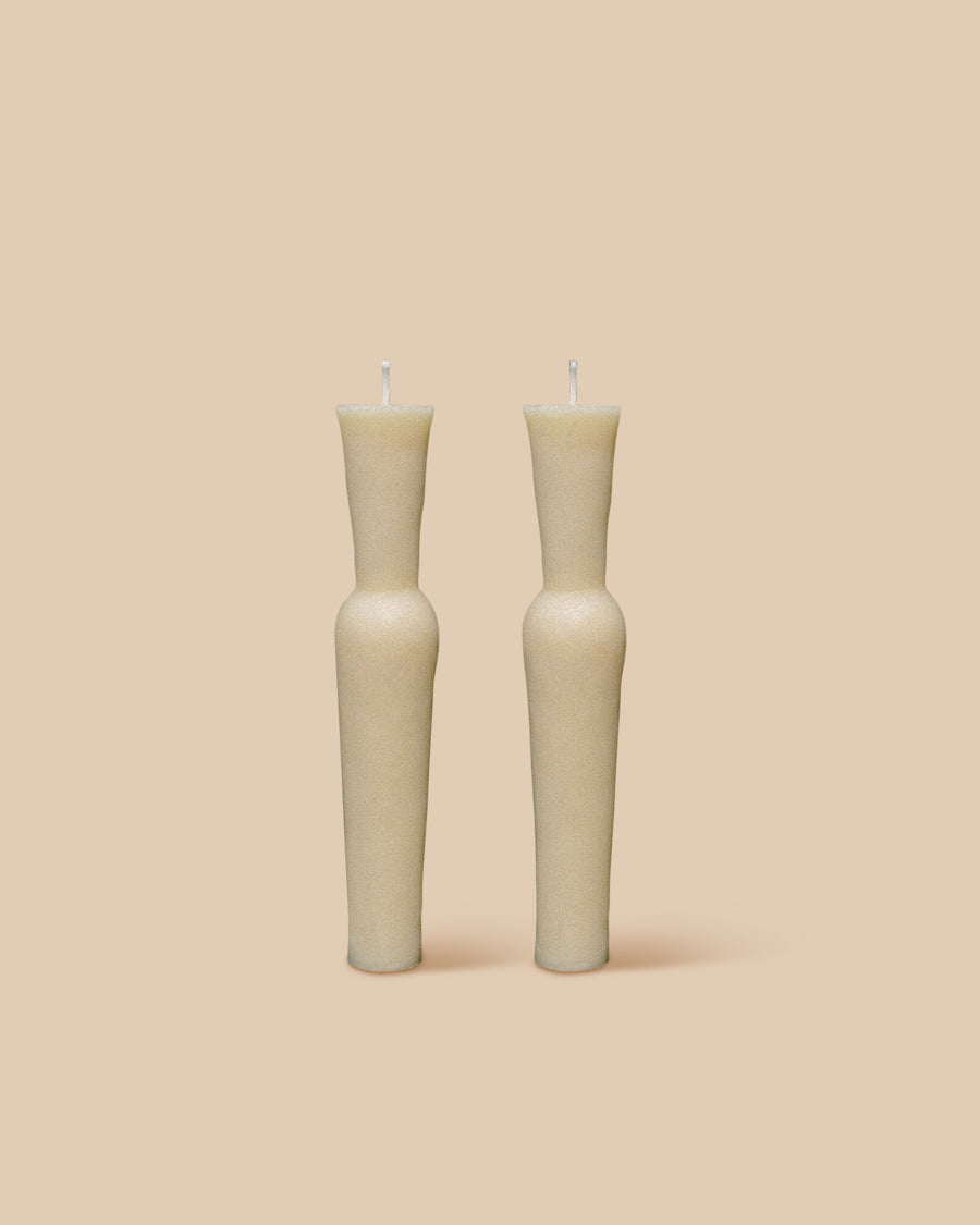 set of two handmade sculptural beeswax artisanal ivory candle 