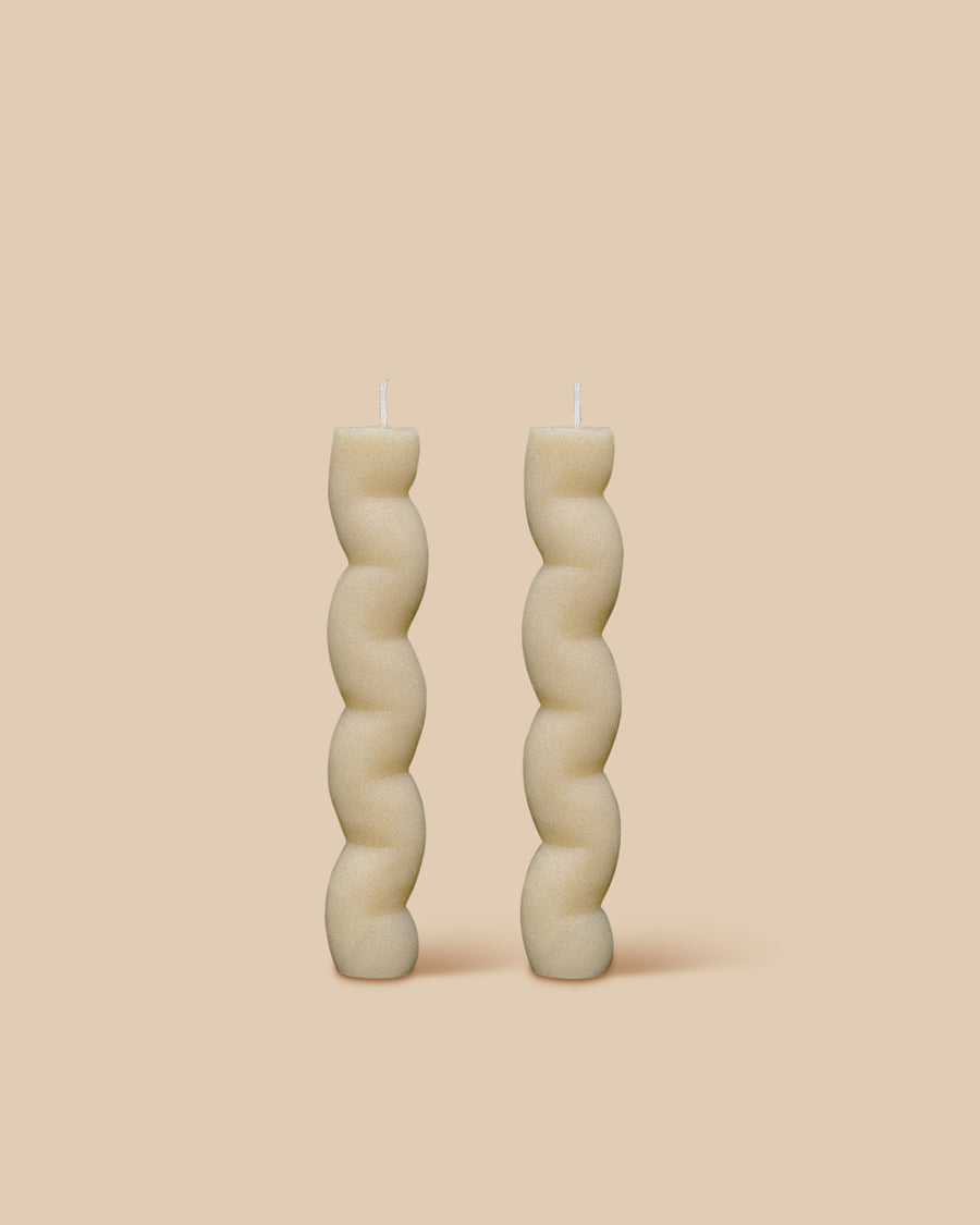 set of two ivory handmade sculptural beeswax artisanal candles 