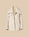 womens ivory waxed suede and ivory shearling reversible shearling jacket with leather detailing on collar