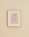one-of-a-kind oak framed signed red pencil on vintage book paper cubist portrait 