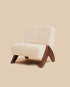 beige armless shearling accent chair with dark walnut wood legs