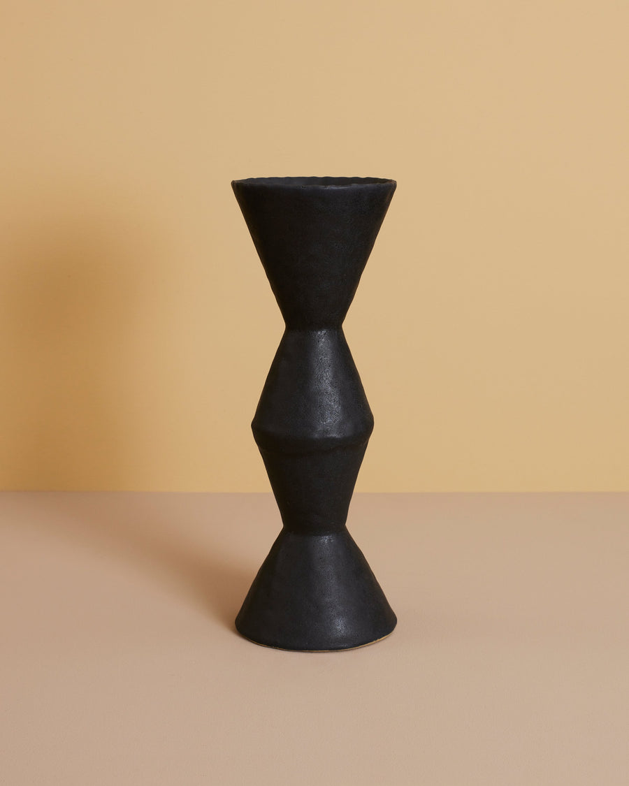 11.5 inch tall handmade zig-zag shaped black modern vase