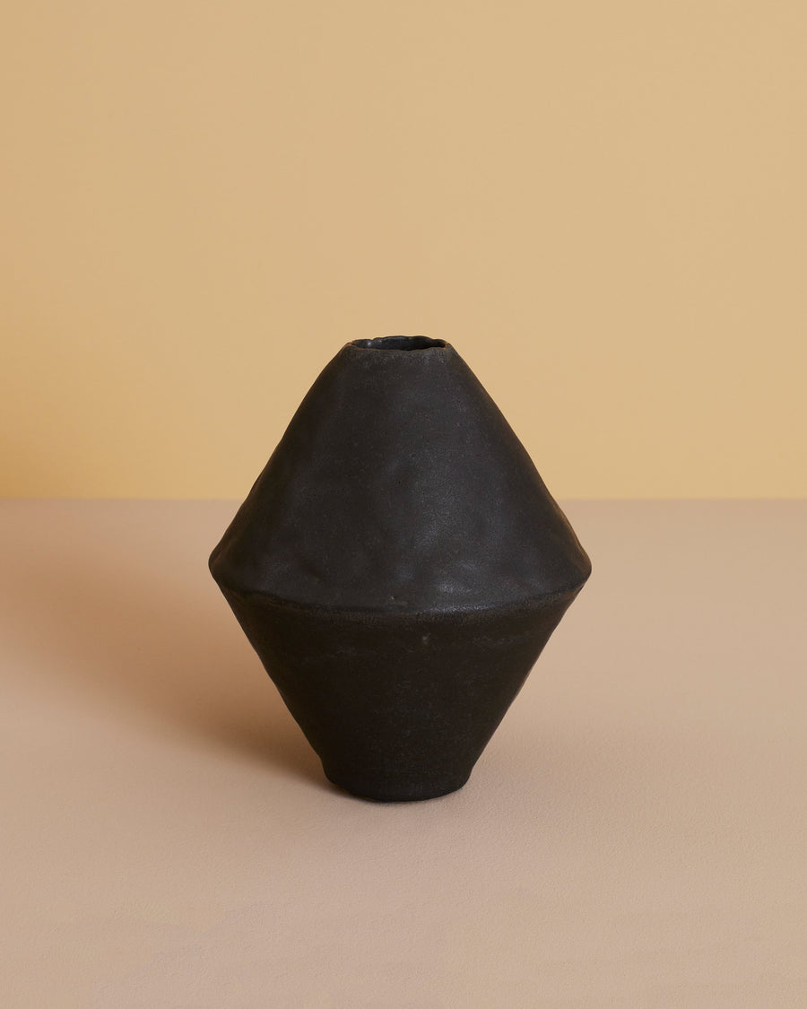 8.5 x 7 inch handmade black ceramic artisan geometric vase