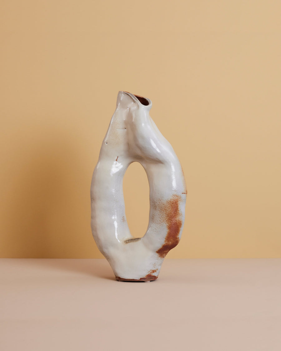  cream wabi-sabi glazed sculptural stoneware modern vase