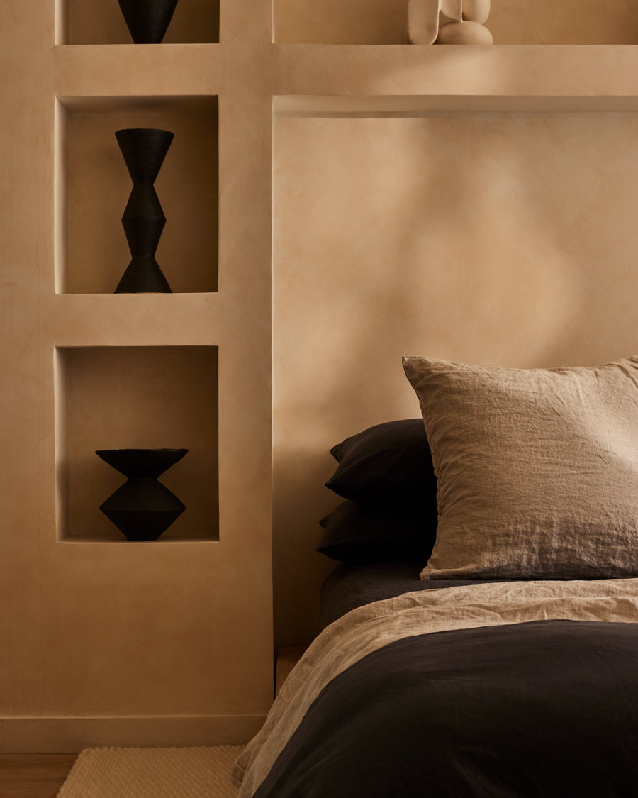 pre-washed slate colored linen duvet cover and pillowcases 