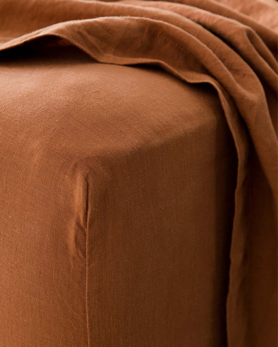 pre-washed terracotta linen sheets + pillowcases