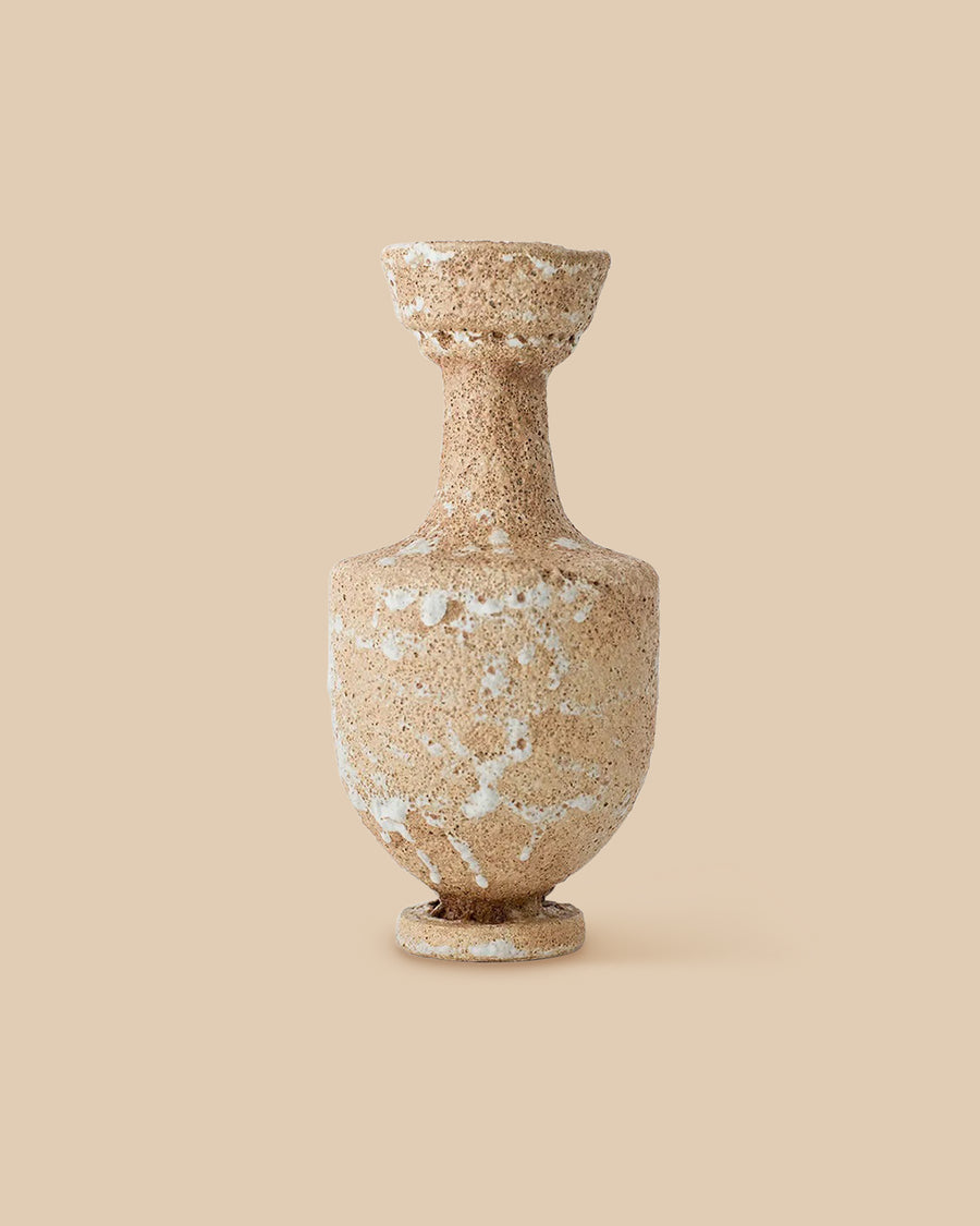 earthy mediterranean handmade ceramic stone vase with cream colored textured glazing