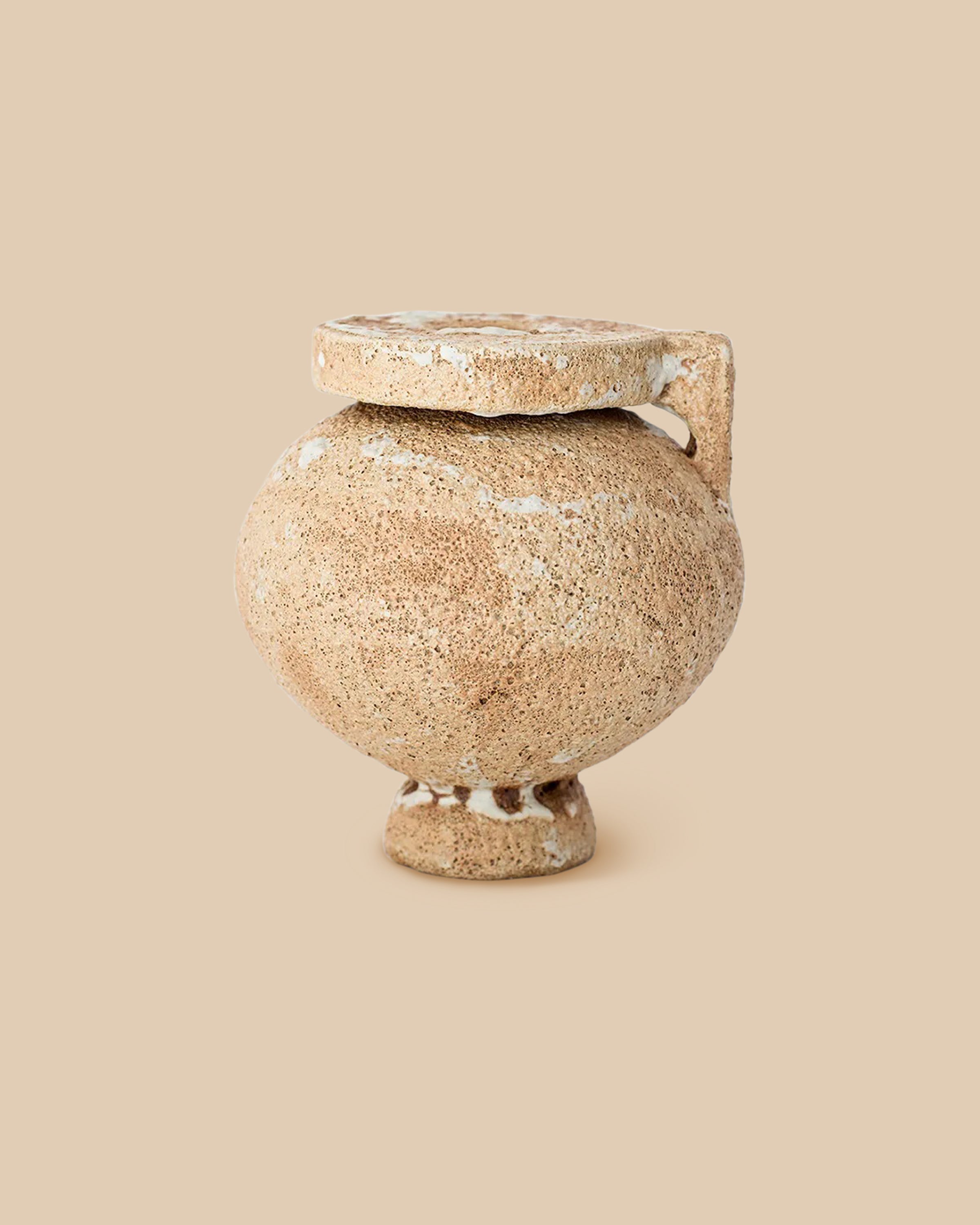 mediterranean handmade glazed green-toned unique stoneware vases with cream colored textured glazing