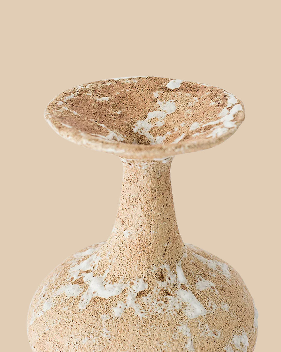 beige mediterranean ceramic handmade vase with cream colored textured glazing