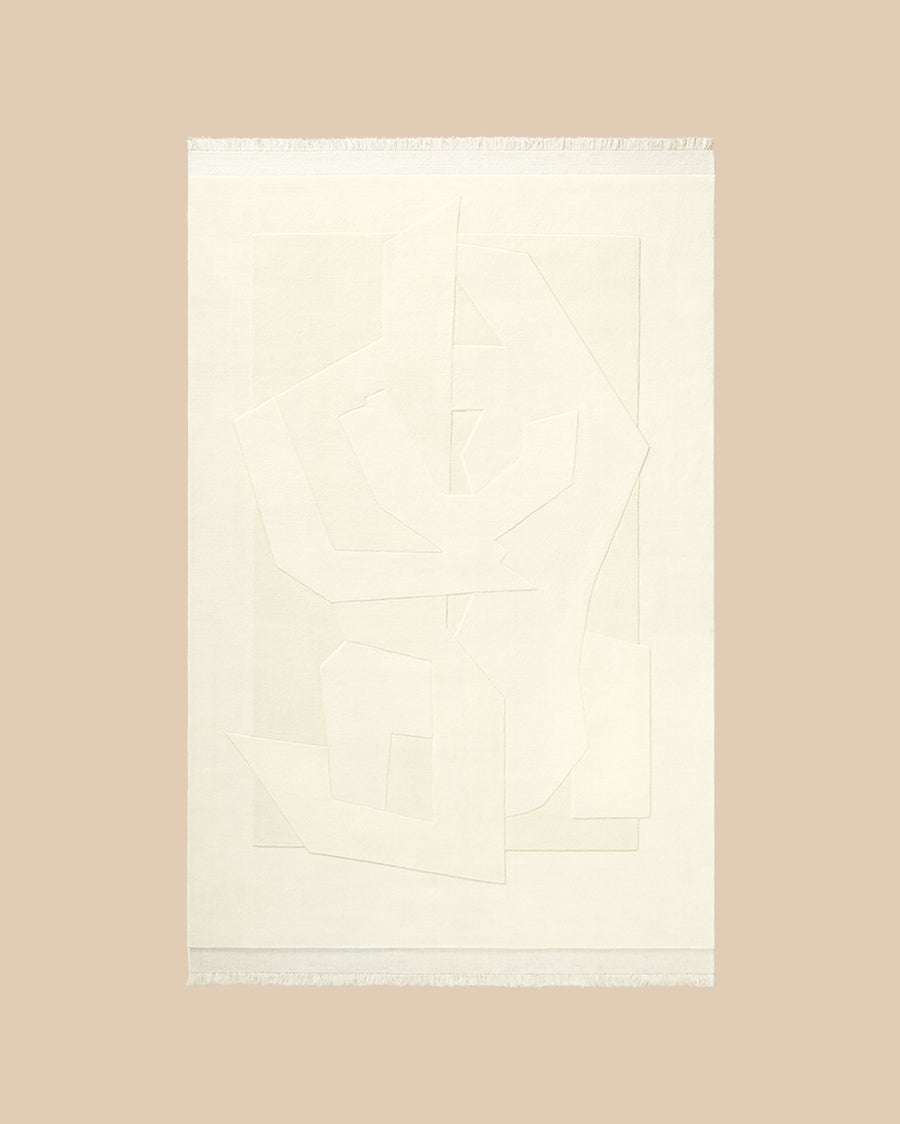 hand knotted cut pile New Zealand wool Cubist abstract design cream rug