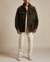 lightweight khaki unisex fully reversible nylon and shearling water-resistant shirt jacket with boxy shape